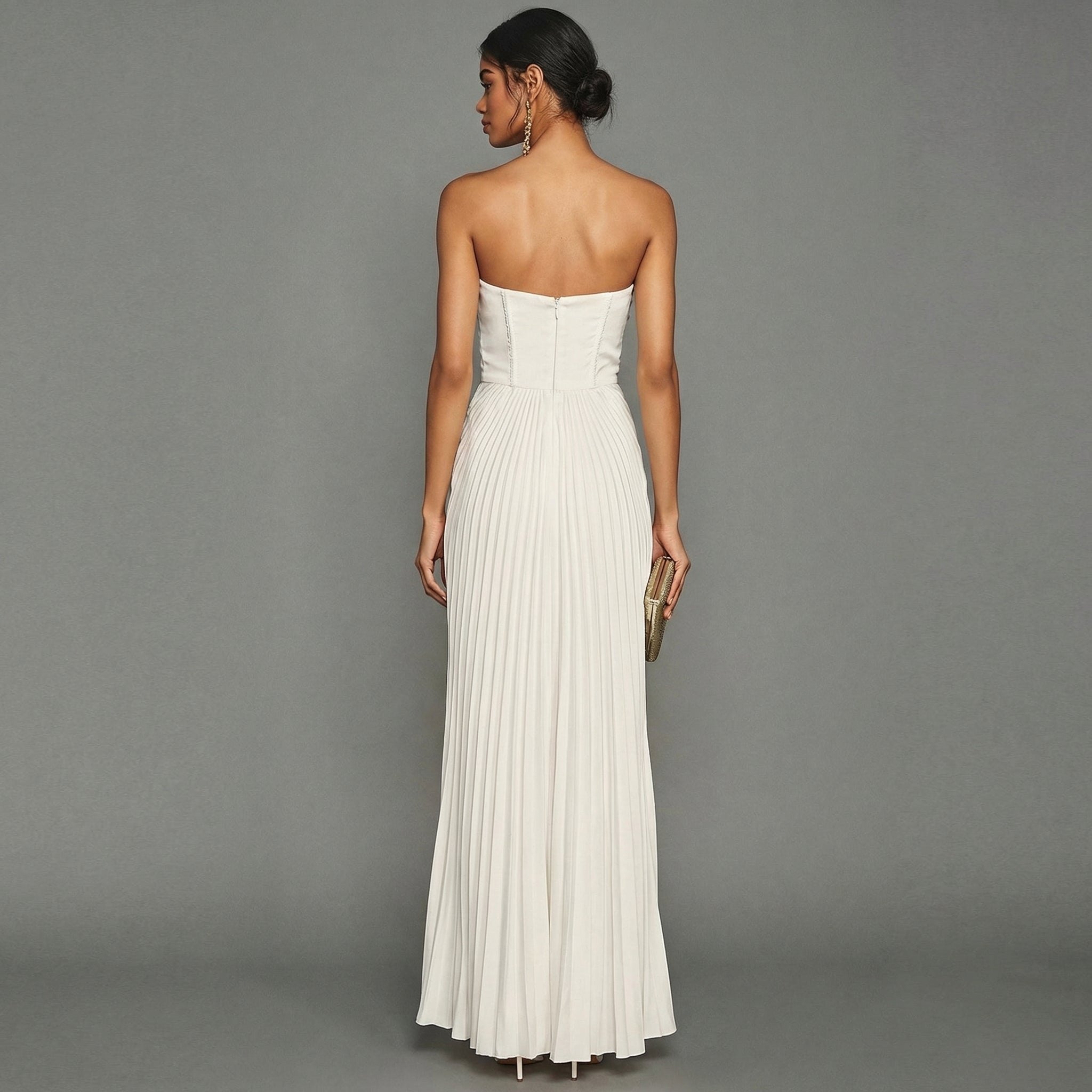 Women's Strapless Pleated Maxi Dress