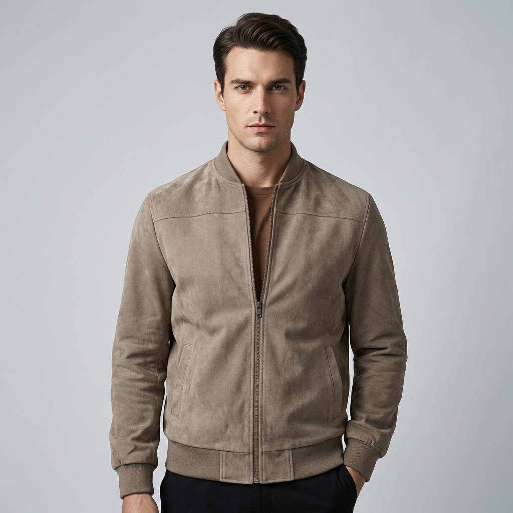 Men's Full-Zip Bomber Jacket with Ribbed Trim