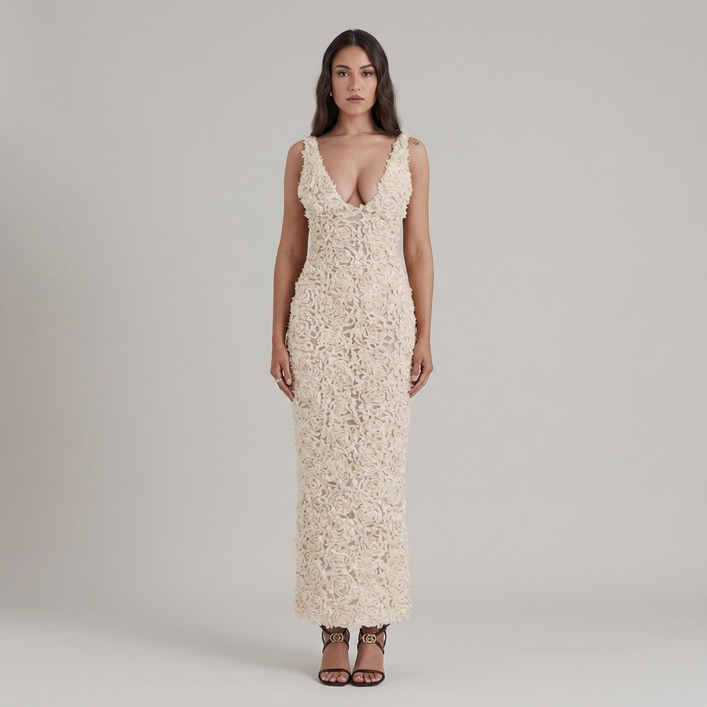Women's Floral-Detail V-Neck Maxi Dress