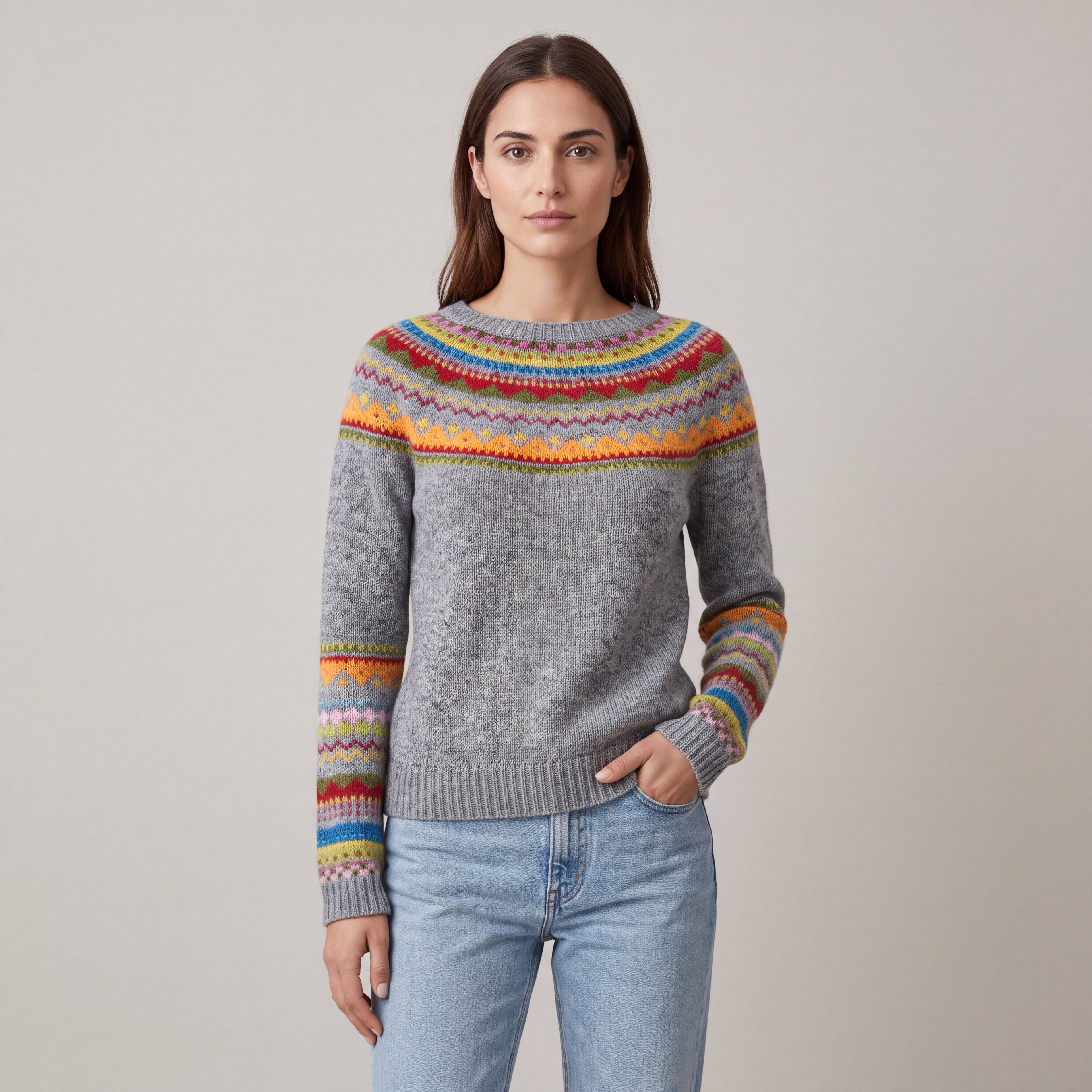 Women's Fair Isle Crew-Neck Knit Sweater