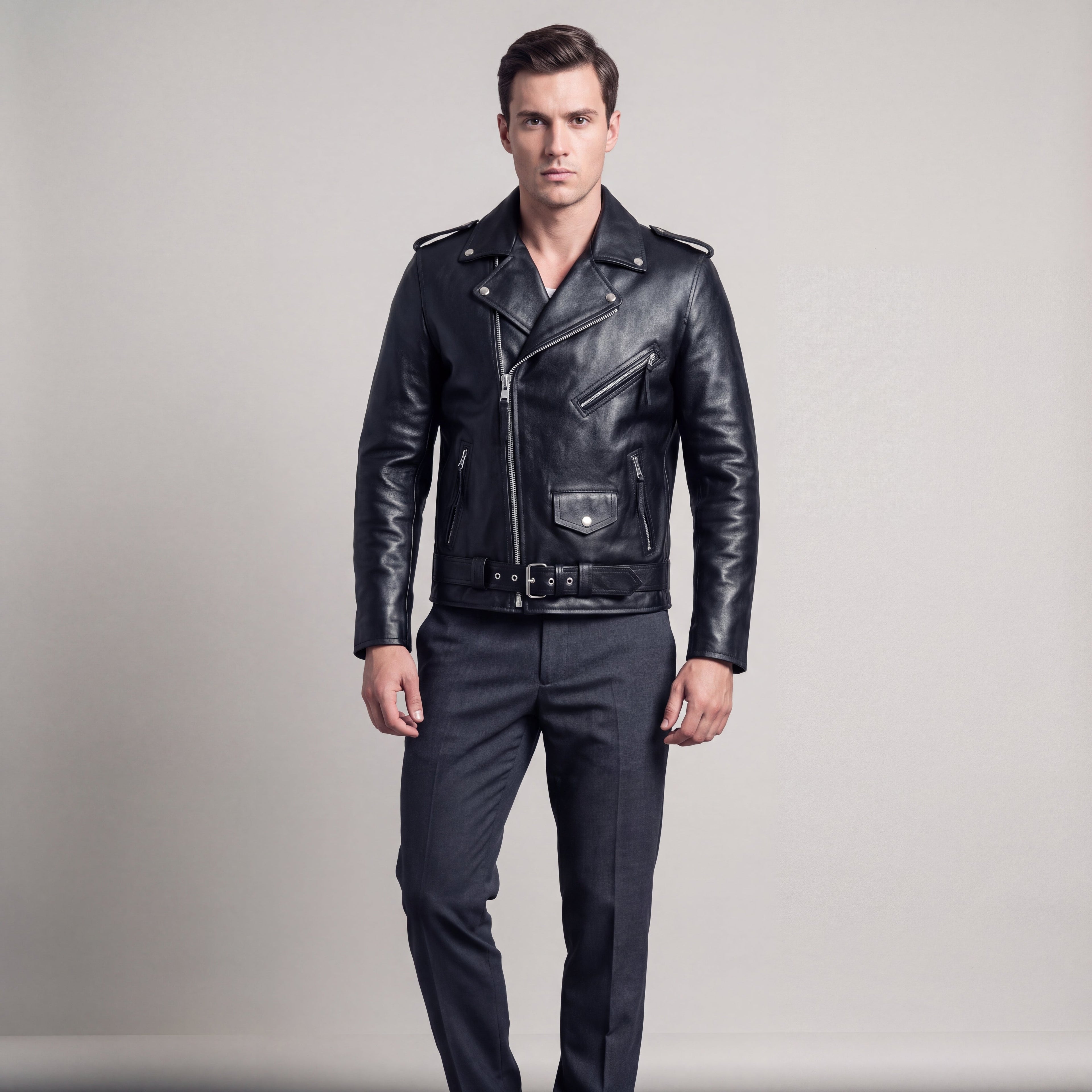 Men's Biker Jacket with Asymmetric Zip