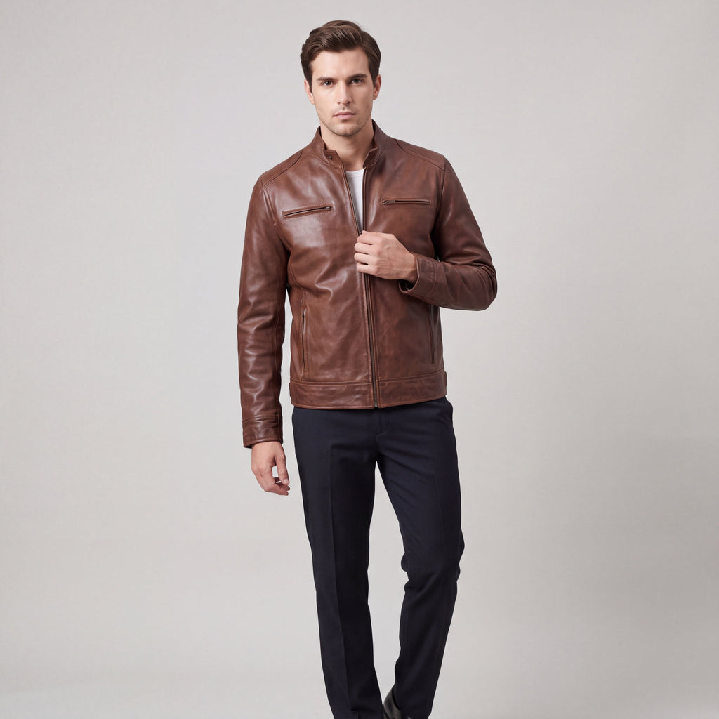 Men's Stand-Collar Short Jacket with Zip Detail