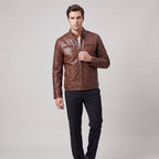 Men's Stand-Collar Short Jacket with Zip Detail