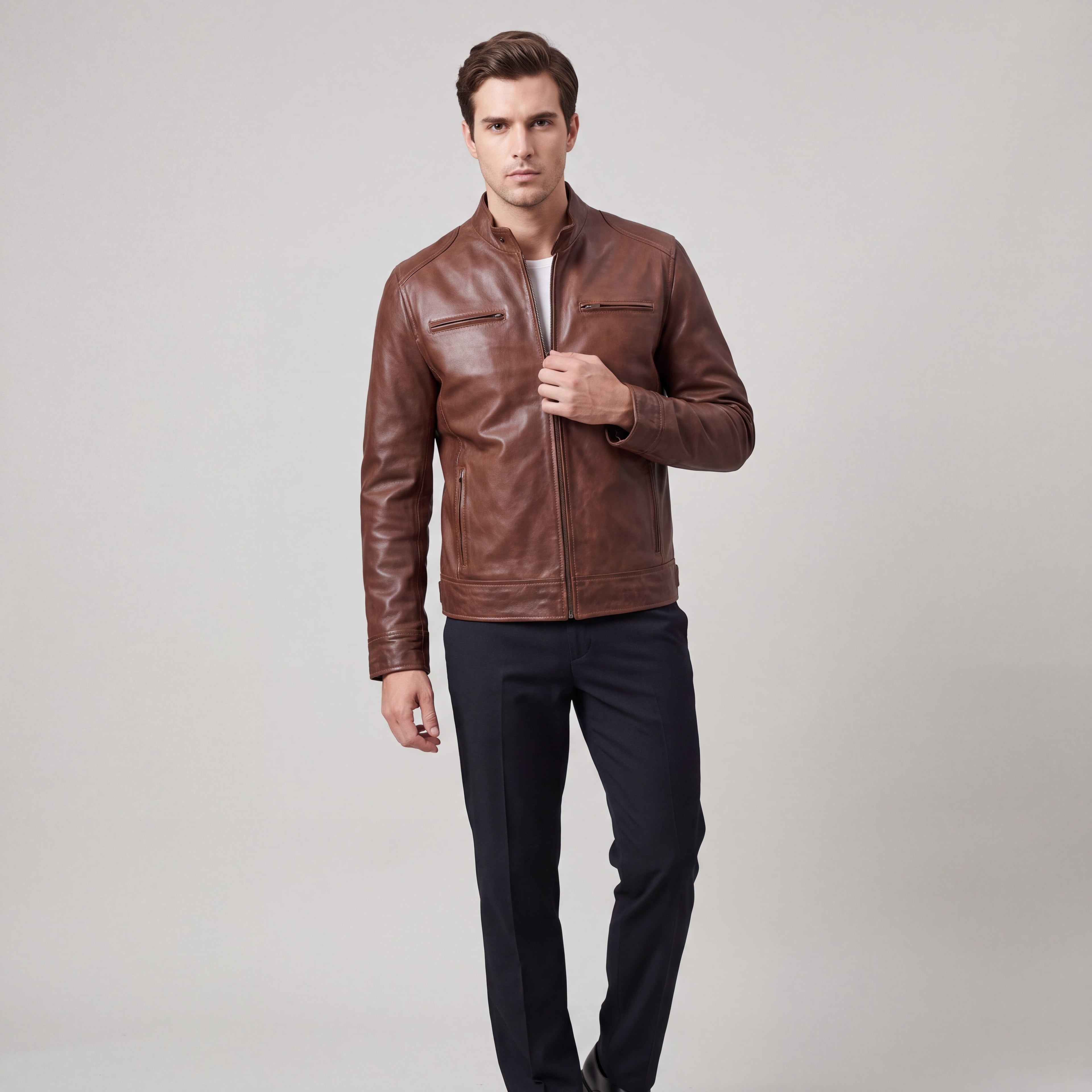 Men's Stand-Collar Short Jacket with Zip Detail