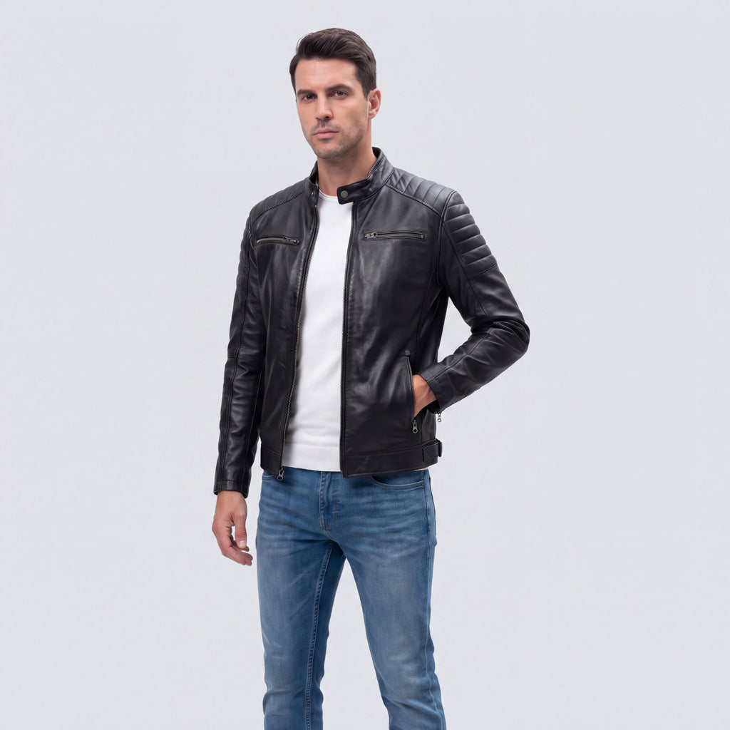 Men's Moto Jacket with Quilted Shoulders