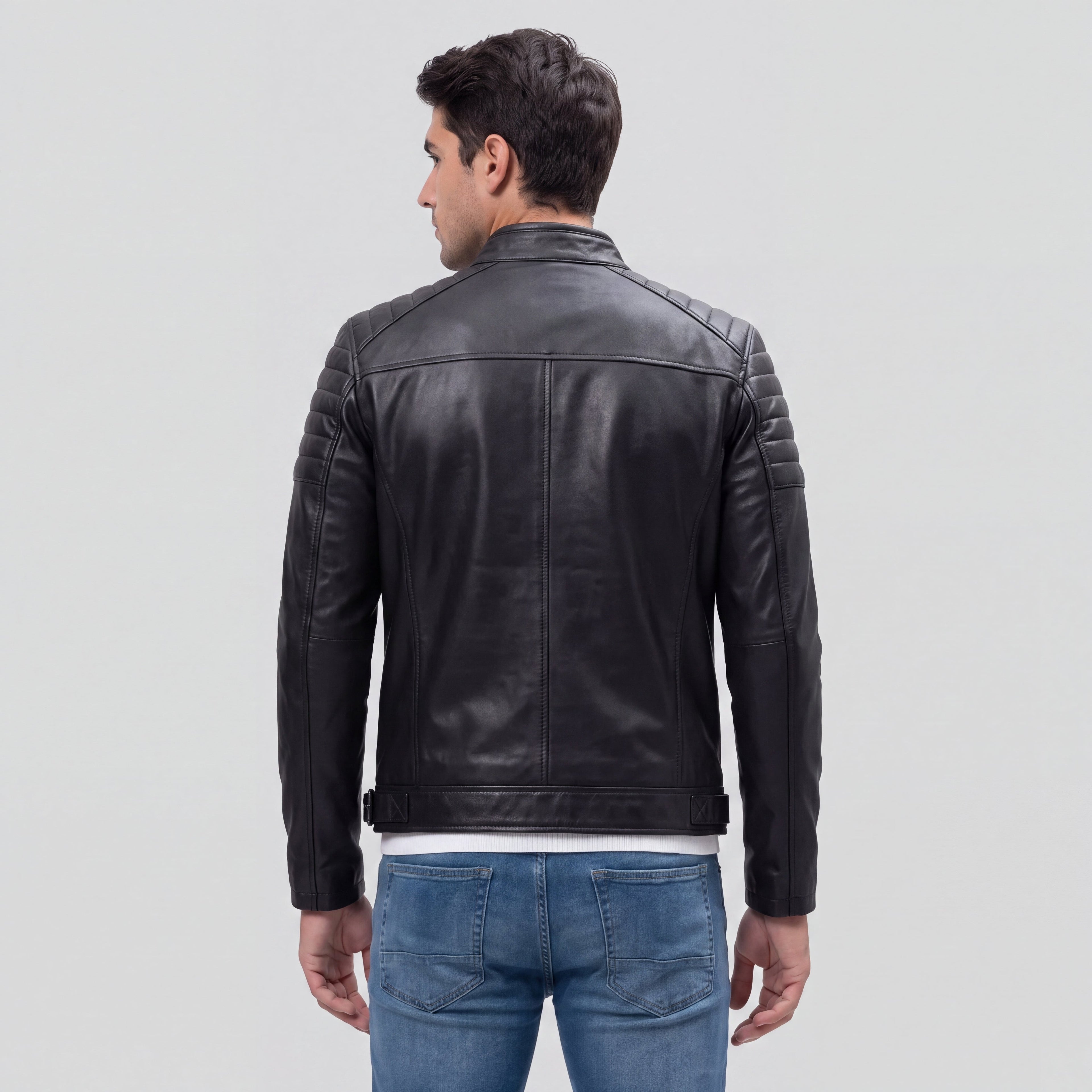 Men's Moto Jacket with Quilted Shoulders