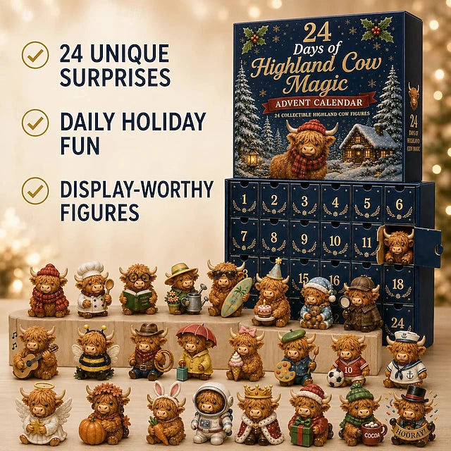 Highland Cow Christmas Advent Calendar with Figurines