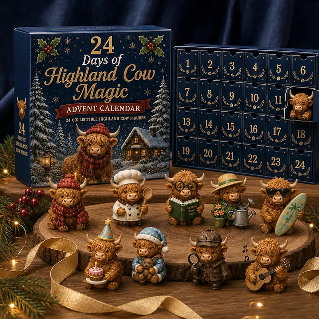 Highland Cow Christmas Advent Calendar with Figurines