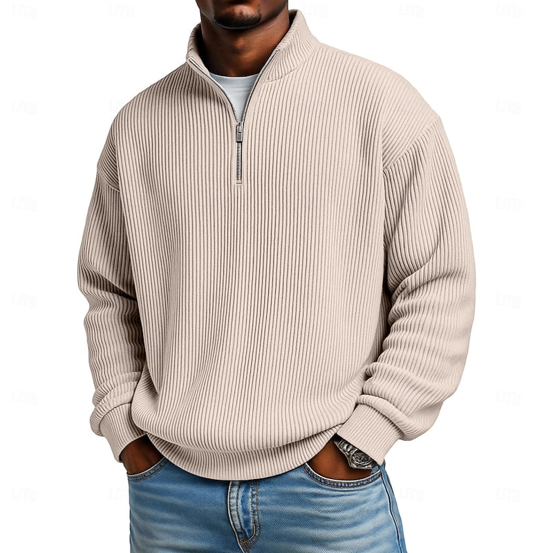 Men's Ribbed Quarter-Zip Knit Sweater