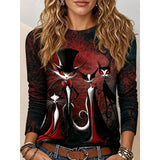 Women’s Halloween Cat Graphic Long Sleeve Top