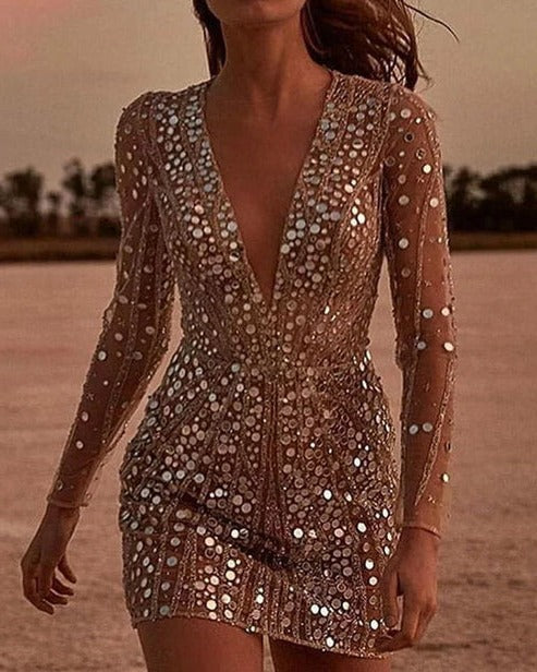 Women's Sequin Long Sleeve Mini Party Dress