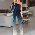 Women's One Shoulder Sequin Wide Leg Jumpsuit