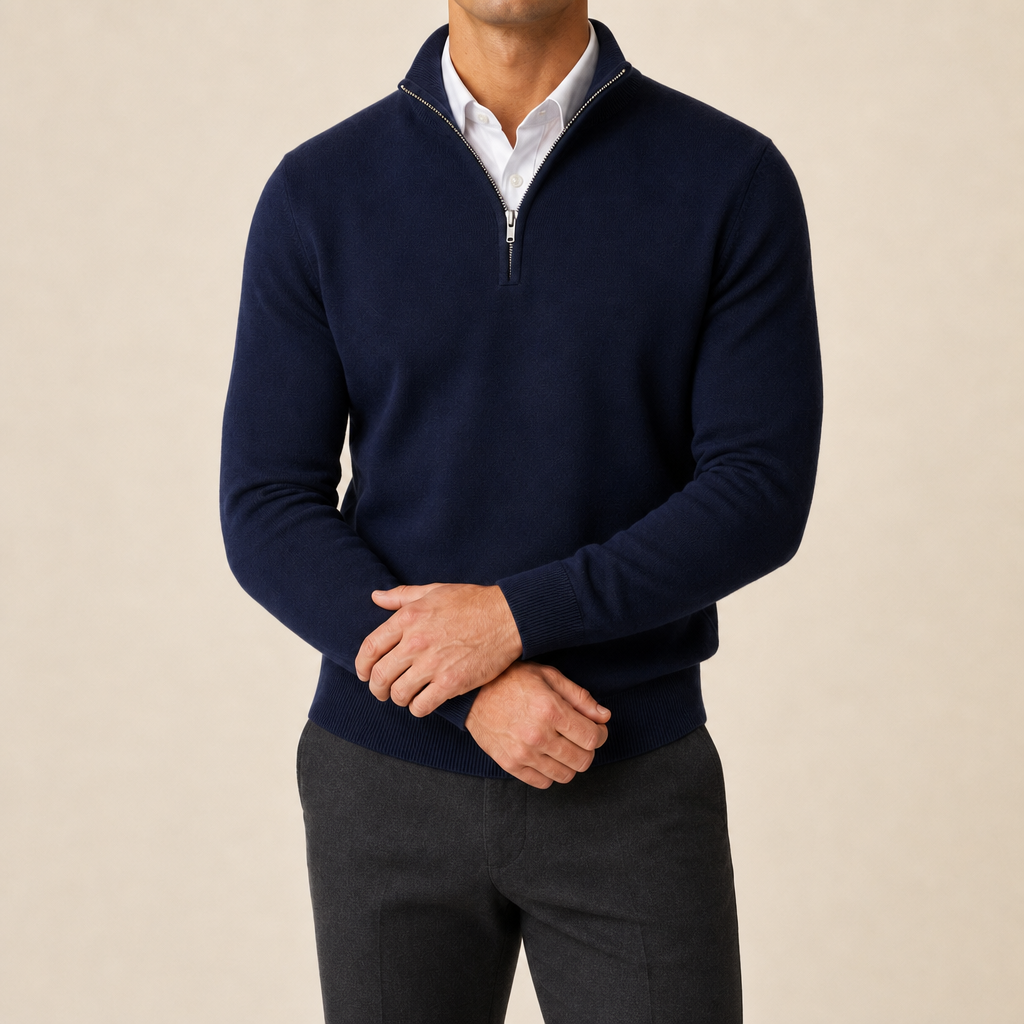 Men's Quarter-Zip Sweater with Stand Collar