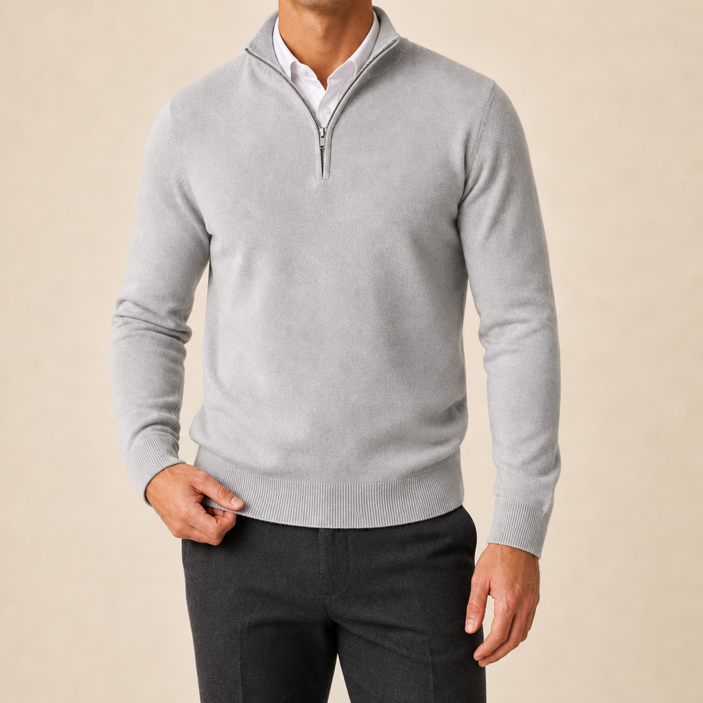 Men's Quarter-Zip Sweater with Stand Collar