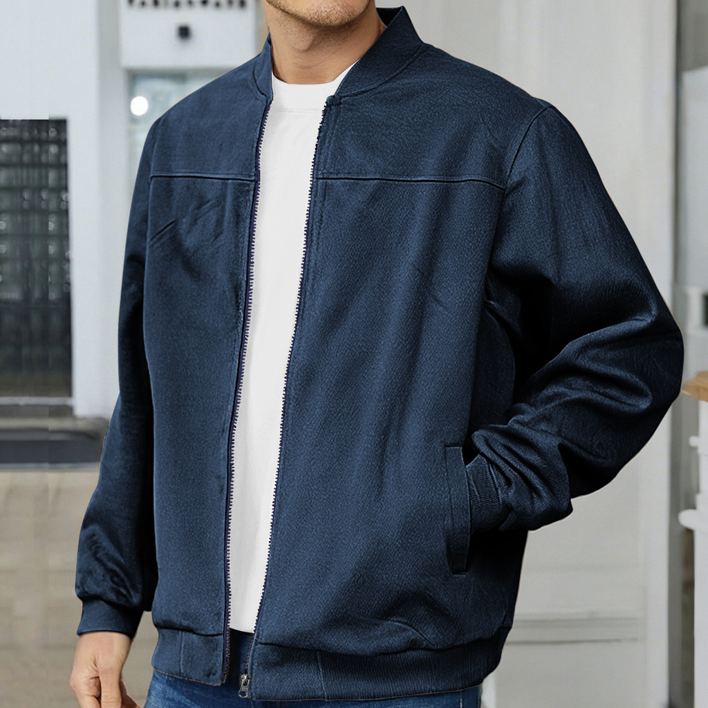Men's Full-Zip Bomber Jacket with Ribbed Trim
