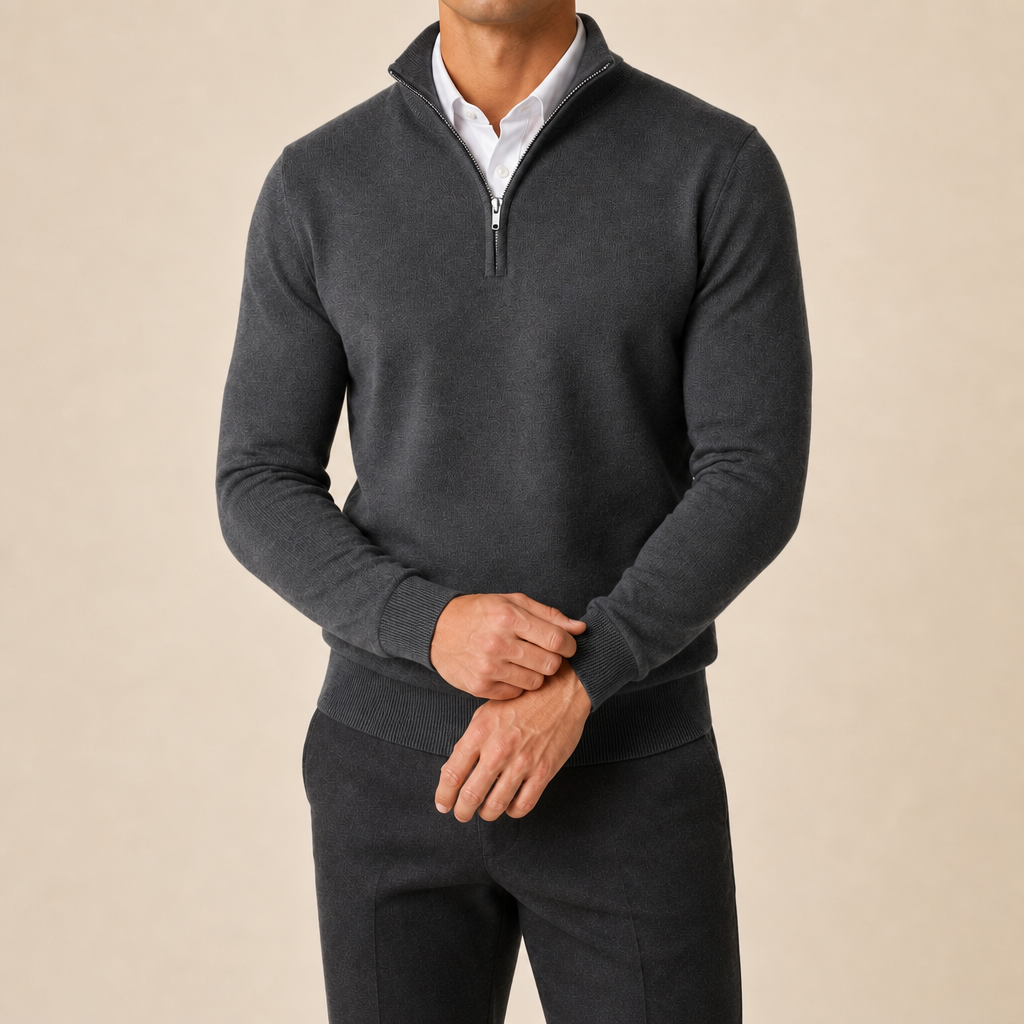 Men's Quarter-Zip Sweater with Stand Collar
