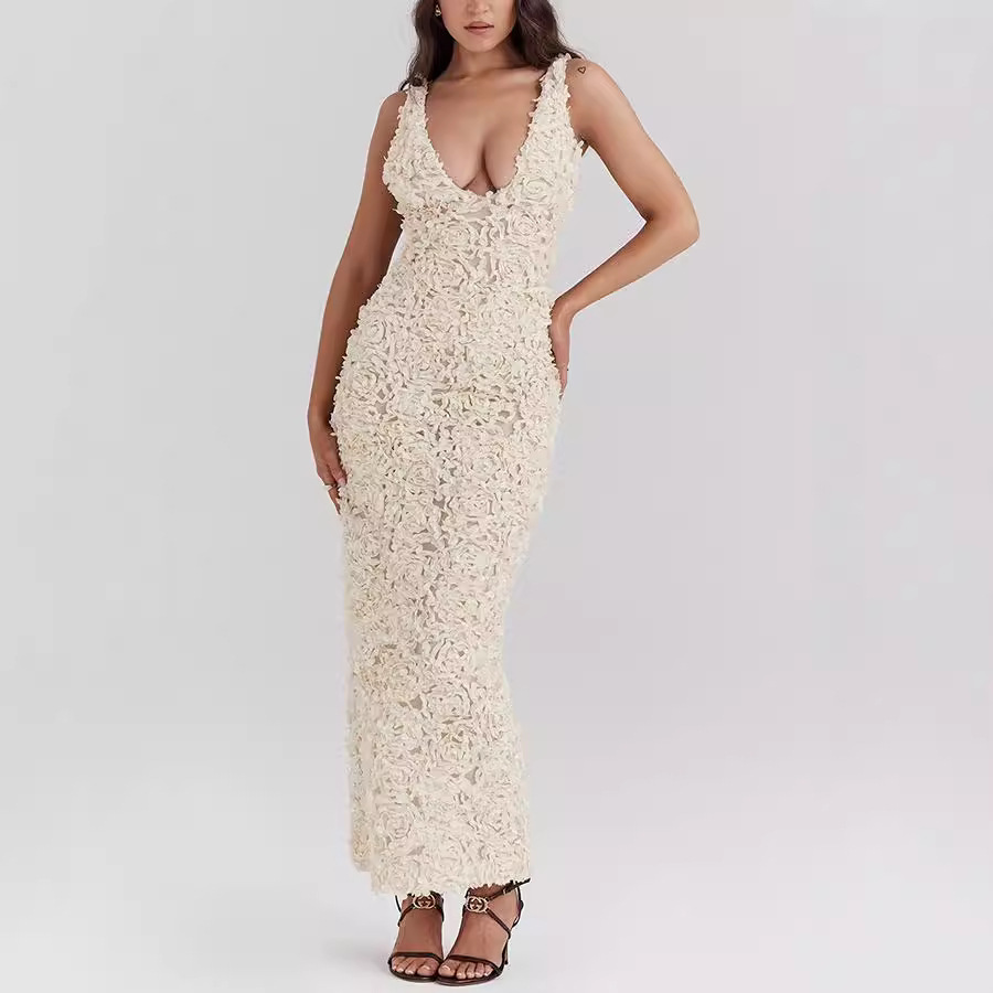 Women's Floral-Detail V-Neck Maxi Dress
