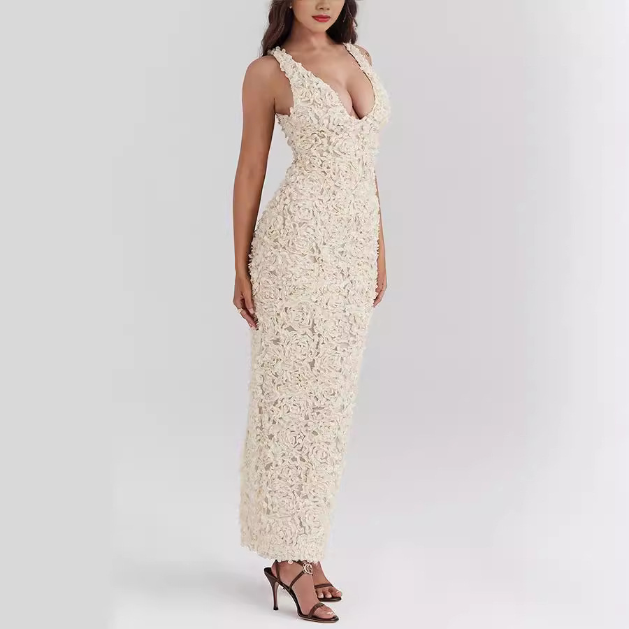 Women's Floral-Detail V-Neck Maxi Dress