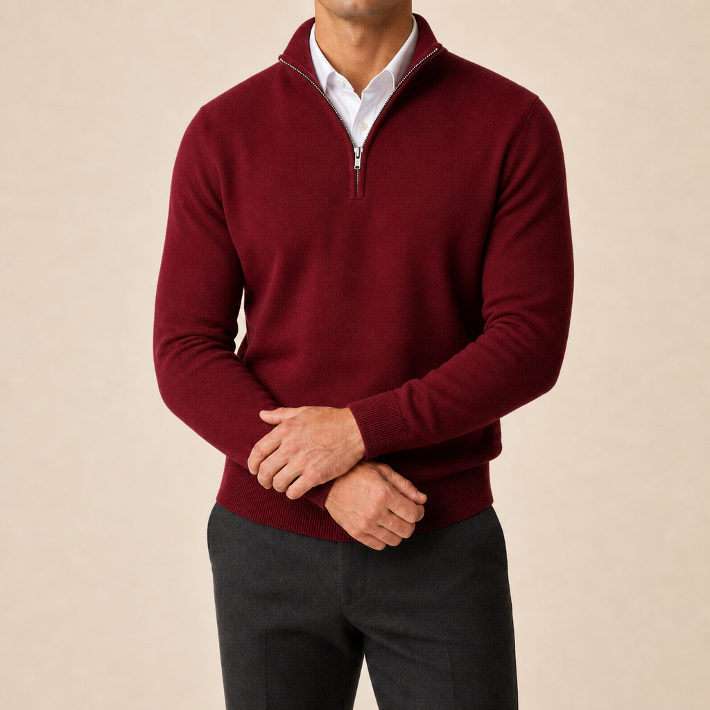 Men's Quarter-Zip Sweater with Stand Collar