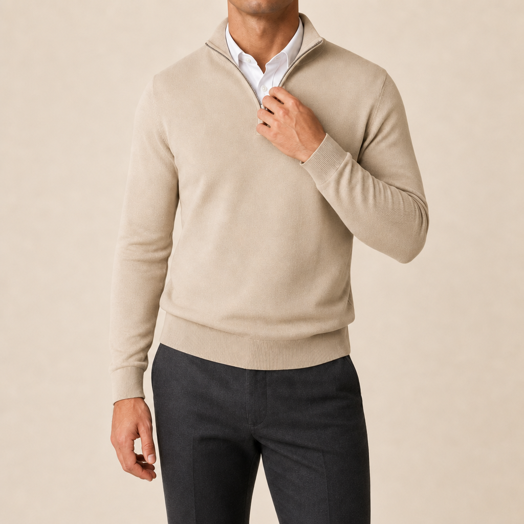 Men's Quarter-Zip Sweater with Stand Collar