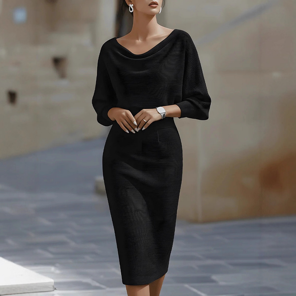 Women's Cowl-Neck Midi Dress with Dolman Sleeves