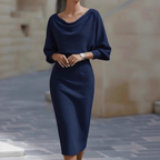 Women's Cowl-Neck Midi Dress with Dolman Sleeves