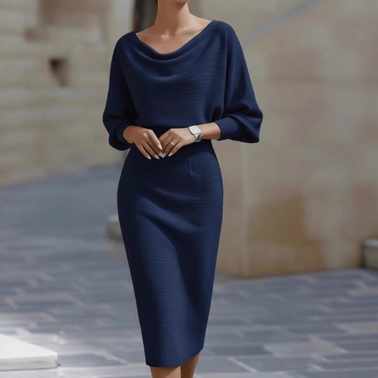 Women's Cowl-Neck Midi Dress with Dolman Sleeves