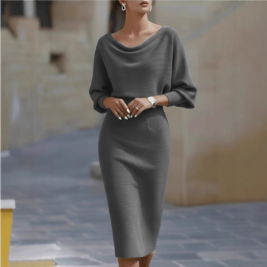 Women's Cowl-Neck Midi Dress with Dolman Sleeves