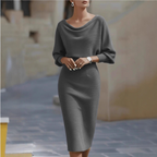 Women's Cowl-Neck Midi Dress with Dolman Sleeves