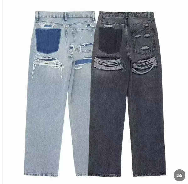 Women’s Distressed Patchwork Wide-Leg Jeans