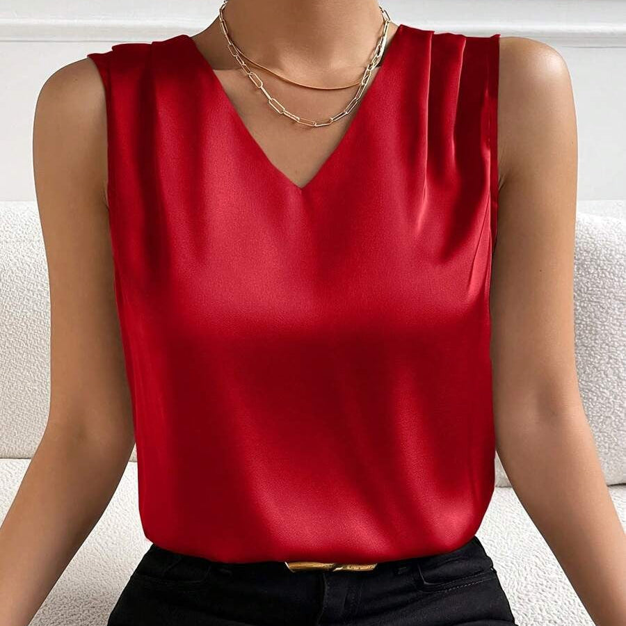 Women’s Satin Sleeveless V-Neck Blouse