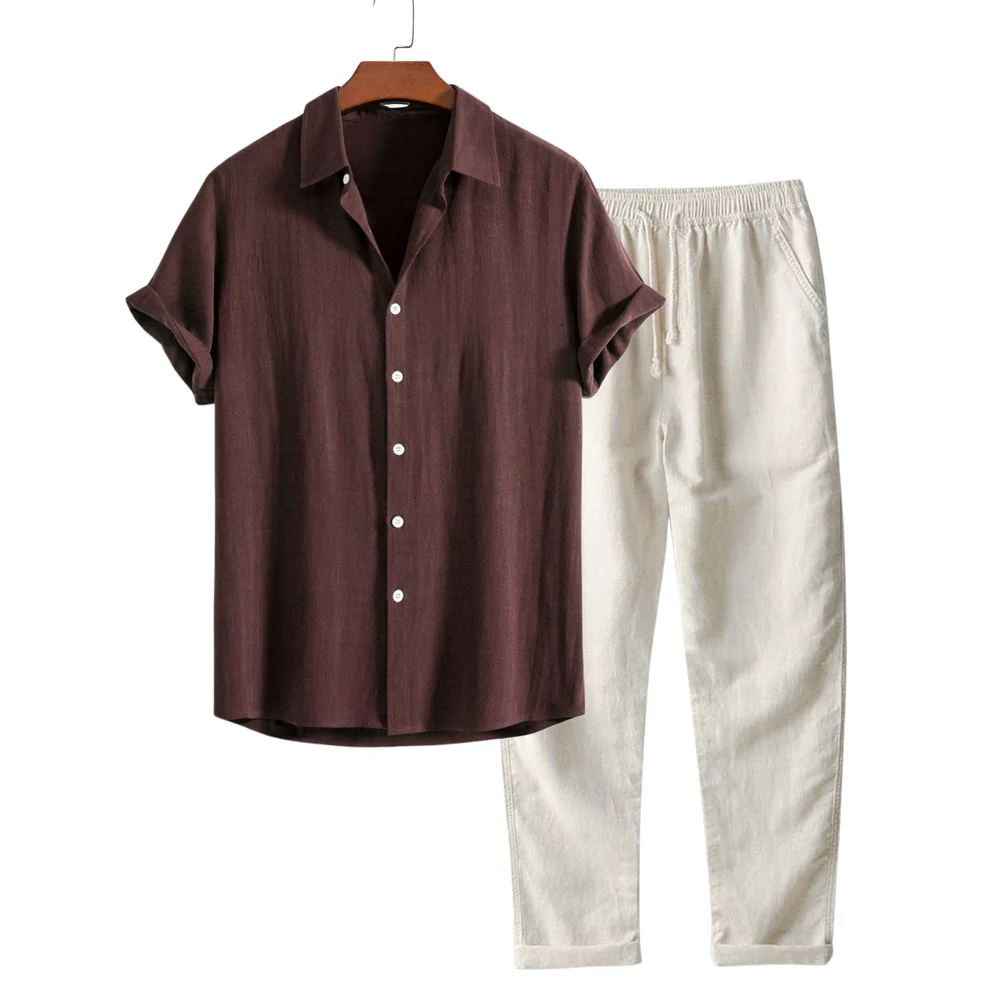 Men’s Short-Sleeve Button-Up Pant Set