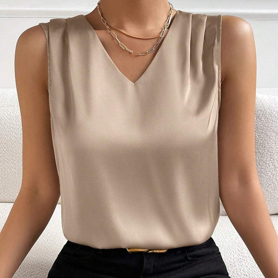 Women’s Satin Sleeveless V-Neck Blouse