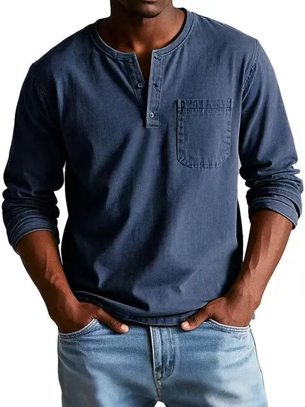 Men's Casual Henley Pocket Shirt