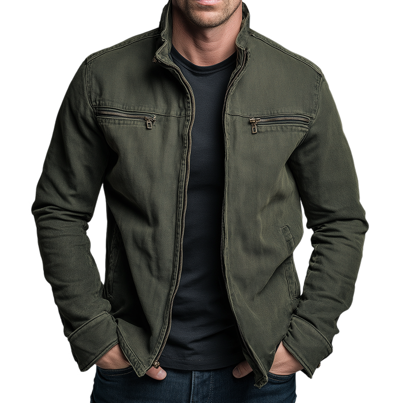 Men's Zip-Front Jacket with Stand Collar