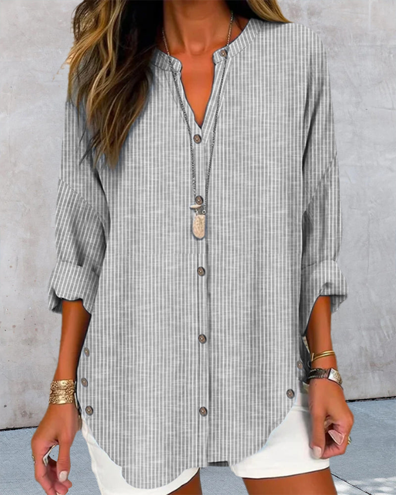 Women's Striped Button Blouse