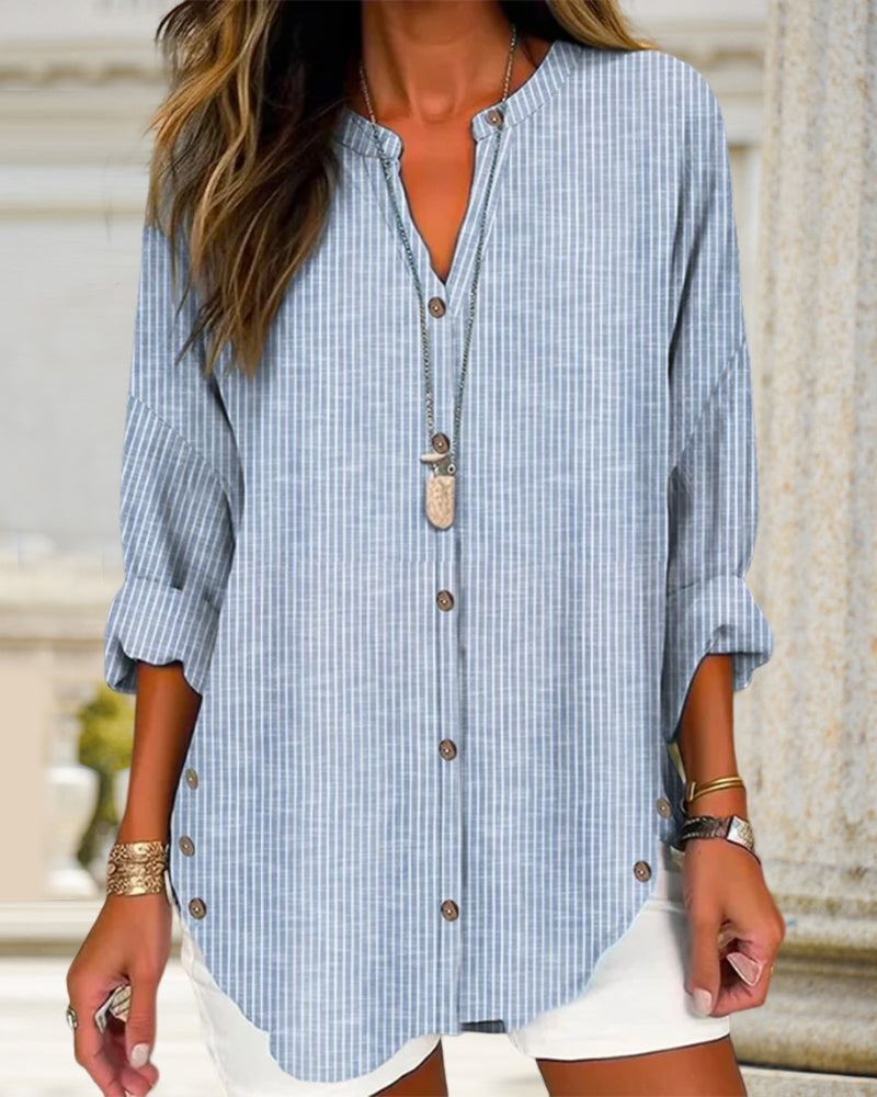 Women's Striped Button Blouse