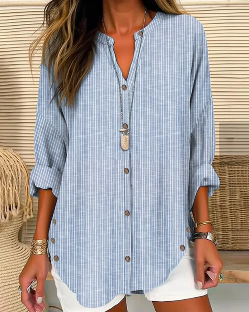 Women's Striped Button Blouse