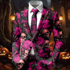 Men's Halloween Skull Floral Print Blazer