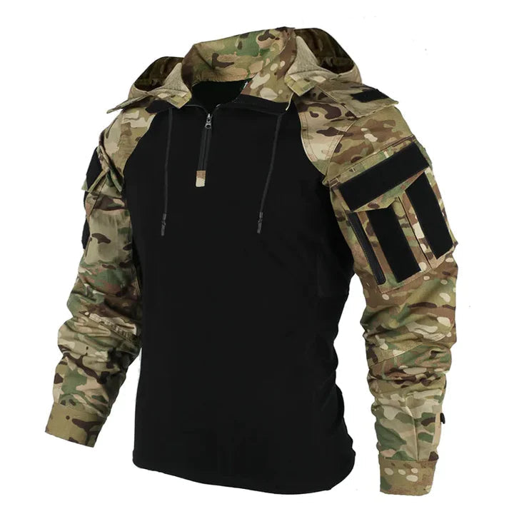 Men’s Camouflage-Sleeve Quarter-Zip Hoodie