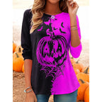 Women's Halloween Pumpkin Print Long Sleeve Top