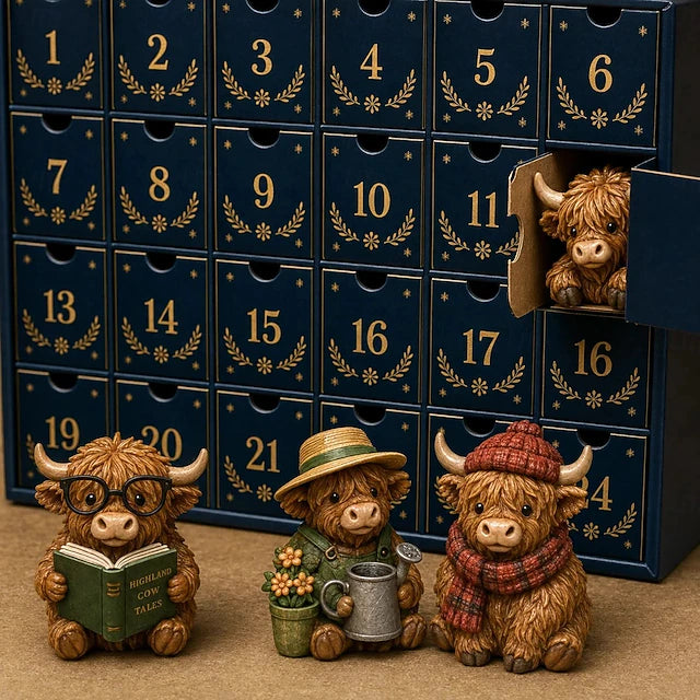 Highland Cow Christmas Advent Calendar with Figurines
