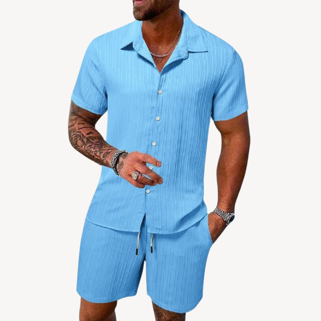 Men's Textured Shirt and Short Set