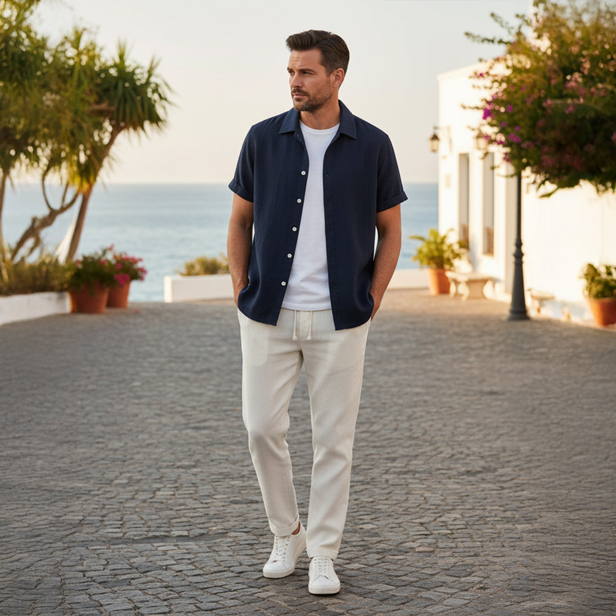 Men’s Short-Sleeve Button-Up Pant Set