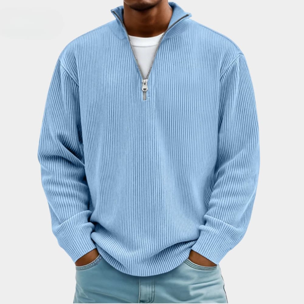 Men's Textured Knit Pullover with Quarter-Zip Collar