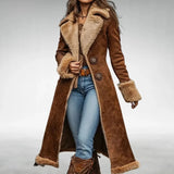 Women's Long Faux Shearling Coat with Lapels