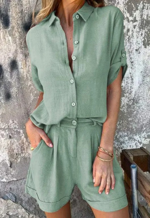 Women’s Relaxed Button Shorts Set