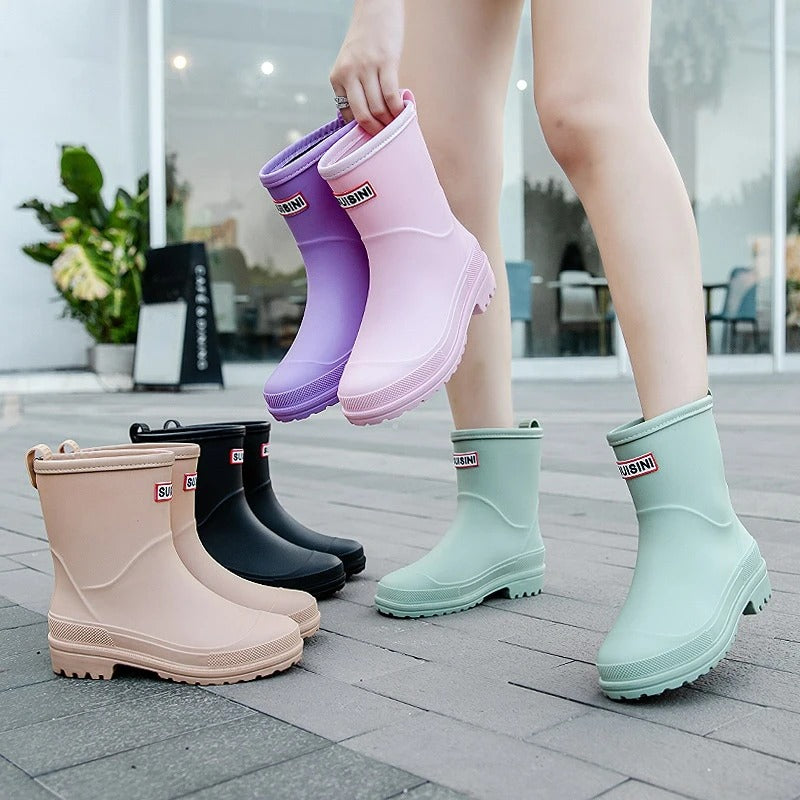 Women's Mid-Calf Rain Boots with Lug Sole
