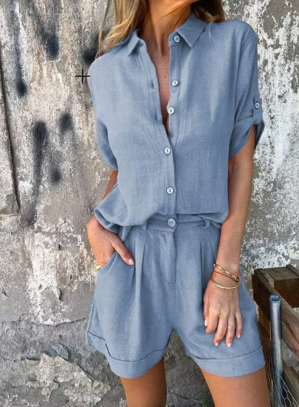 Women’s Relaxed Button Shorts Set