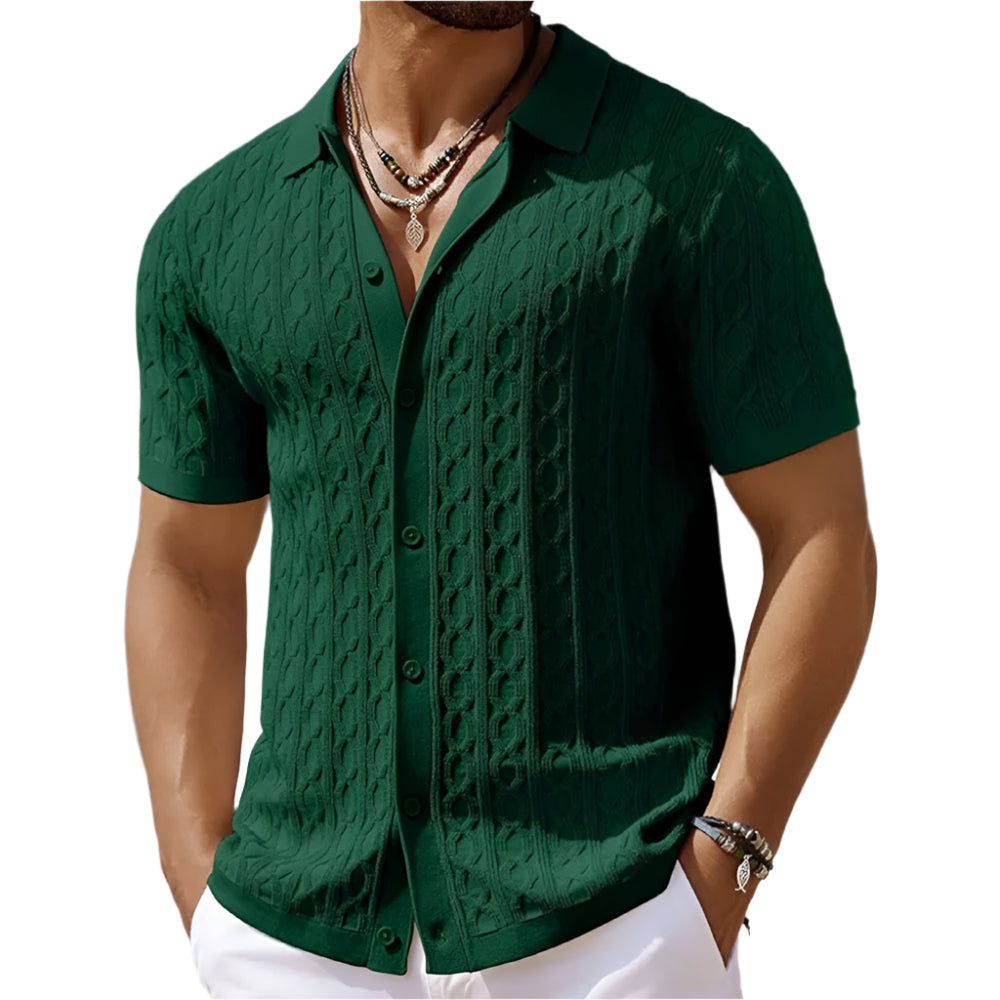Men’s Textured Knit Button Polo Shirt